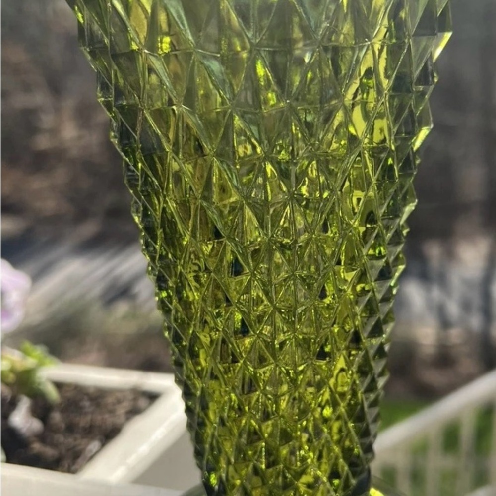 Vintage Geometric Green Glass Vase